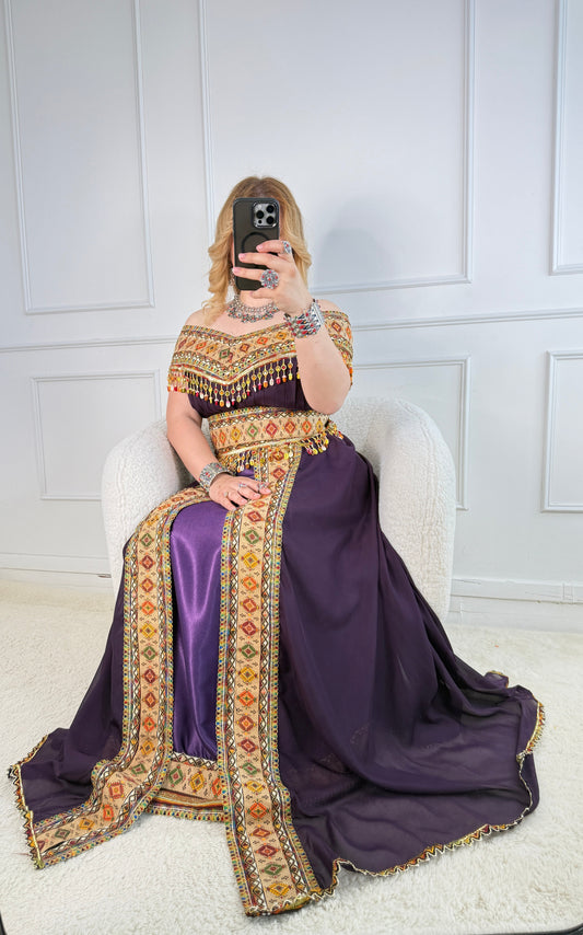Robe kabyle de soirée à col bateau — Modèle Yelli